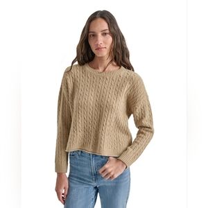 DKNY WOMEN'S TAN METALLIC CREWNECK CABLE KNIT SWEATER SIZE MEDIUM NWT